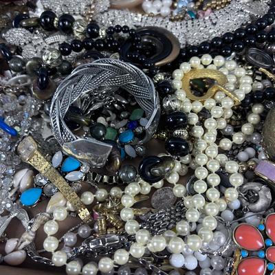 Tray of Costume Jewelry; Lots of Beads and Rhinestones