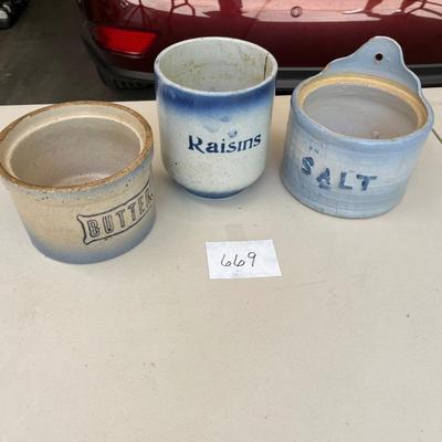 3 salt glazed crocks