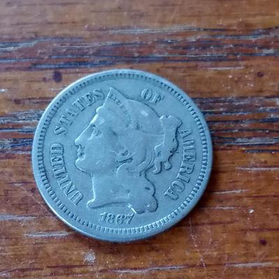 LOT 1 1867 THREE CENT COIN