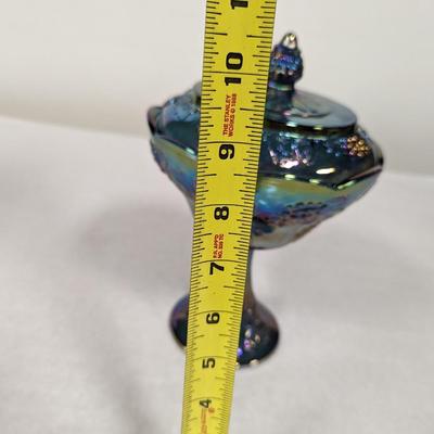 Indiana Carnival Iridescent Glass Amethyst Blue Harvest Grape Candy Dish