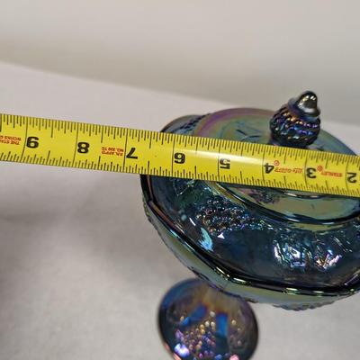 Indiana Carnival Iridescent Glass Amethyst Blue Harvest Grape Candy Dish