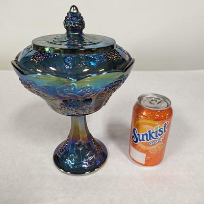 Indiana Carnival Iridescent Glass Amethyst Blue Harvest Grape Candy Dish