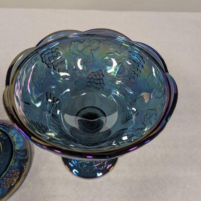 Indiana Carnival Iridescent Glass Amethyst Blue Harvest Grape Candy Dish