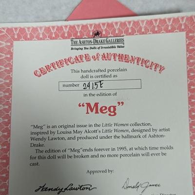 Ashton Drake Galleries Little Women Doll "Meg" With COA