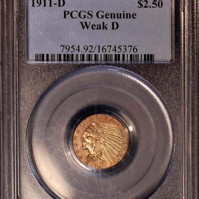 1911 D 2 1/2 s gold coin weak D Reserve set