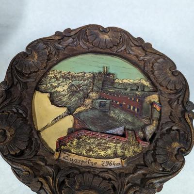 Vtg Zugspitze 2964m Germany 3-D Souvenir Plate Handpainted Pressed Wood