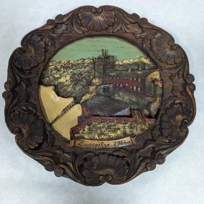 Vtg Zugspitze 2964m Germany 3-D Souvenir Plate Handpainted Pressed Wood