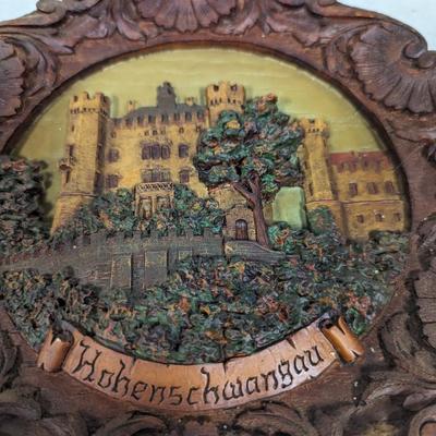 Vtg Hohenschwangau Castle Germany 3-D Souvenir Plate Handpainted Pressed Wood