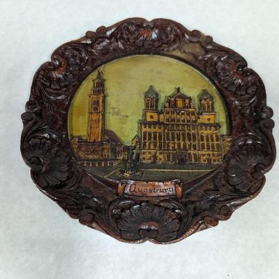 Vtg Augsburg Castle Germany 3-D Souvenir Plate Handpainted Pressed Wood