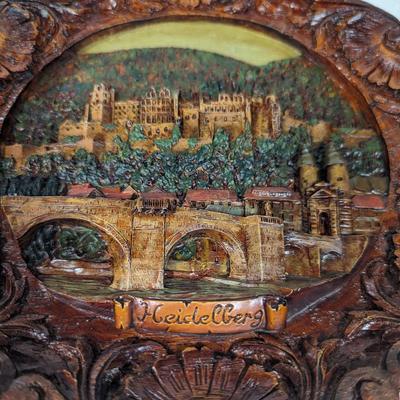 Vtg Heidelberg Germany 3-D Souvenir Plate Handpainted Pressed Wood