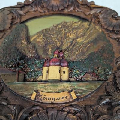 Vtg Konigssee Germany 3-D Souvenir Plate Handpainted Pressed Wood