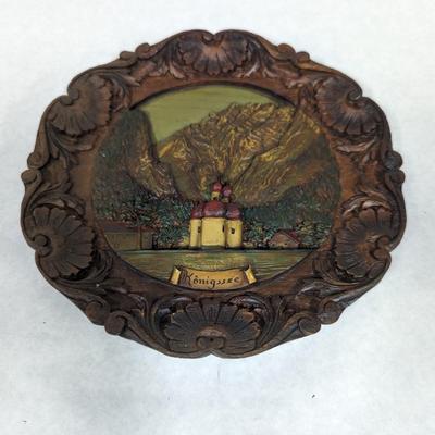 Vtg Konigssee Germany 3-D Souvenir Plate Handpainted Pressed Wood