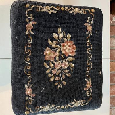 Victorian Style Wooden Foot Stool with Needlepoint Upholstery