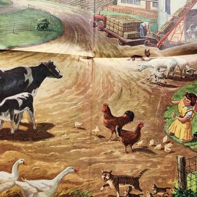 VINTAGE 1957 POSTER #1257 BY FIELD ENTERPRISES INC. CHILDCRAFT FARM SCENE