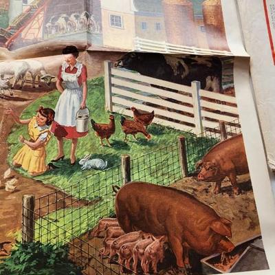 VINTAGE 1957 POSTER #1257 BY FIELD ENTERPRISES INC. CHILDCRAFT FARM SCENE