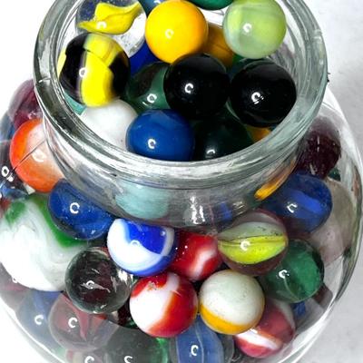 Over 200 Vintage Marbles in Old Glass Jars
