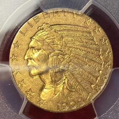 1909 D Gold coin 5 $ gold coin AU 55 Reserve set