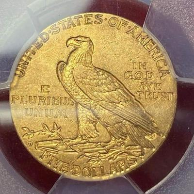 1909 D Gold coin 5 $ gold coin AU 55 Reserve set