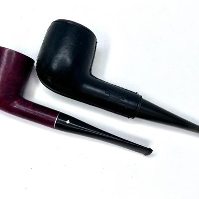 2 Pipes - Black Leather Wrapped Longchamp and Brown Kaywoodie Standard
