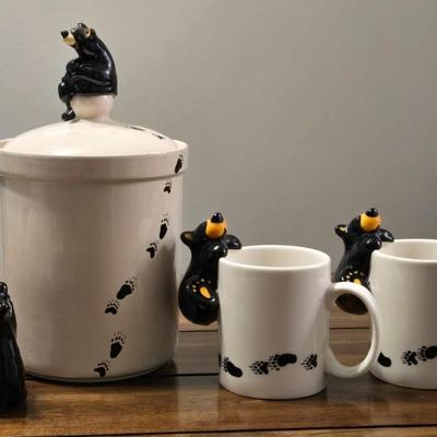 Bear Foots Cookie Jar, 2 Coffee Cups, and Soap Dispenser