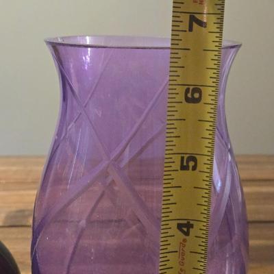 Purple Cut Glass Vase and Apothecary Style Brown Glass Bottle