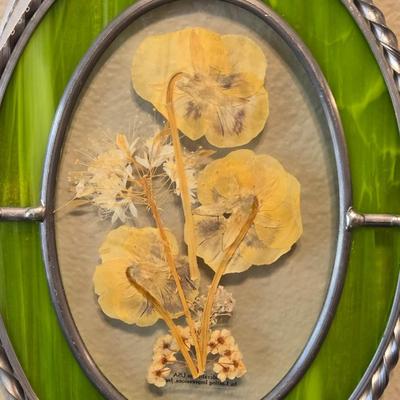 Green Stained Glass and Pressed Flowers in Glass Art