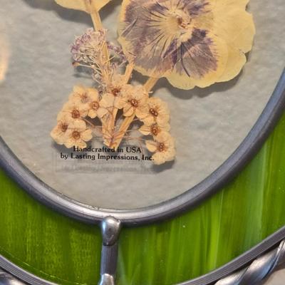 Green Stained Glass and Pressed Flowers in Glass Art