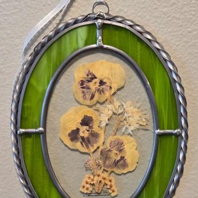 Green Stained Glass and Pressed Flowers in Glass Art