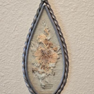 Teardrop Shaped Glass with Pressed Flowers Art