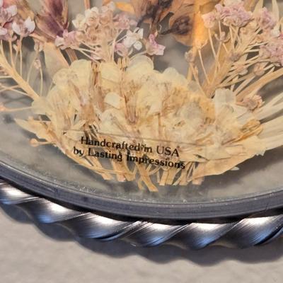 Round Glass with Pressed Flowers Art