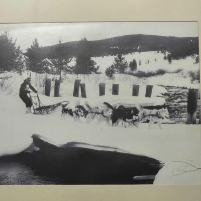 Framed Photograph of Man & Sledding Dogs