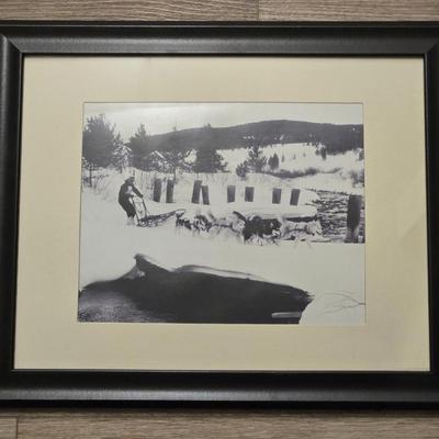 Framed Photograph of Man & Sledding Dogs