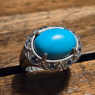 Sterling Silver & Turquoise with Sapphires Ring