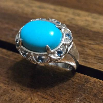 Sterling Silver & Turquoise with Sapphires Ring