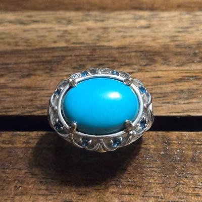 Sterling Silver & Turquoise with Sapphires Ring