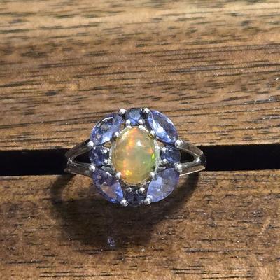 Sterling Silver, Opal & Tanzanite Ring