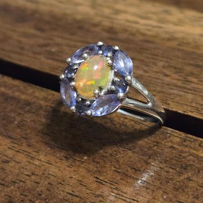 Sterling Silver, Opal & Tanzanite Ring