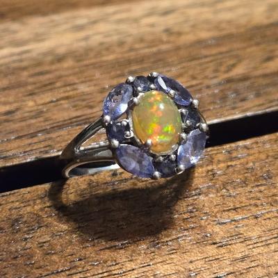 Sterling Silver, Opal & Tanzanite Ring