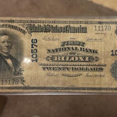 THE NATIONAL BANK OLE BILOXI 20$ BANK NOTE