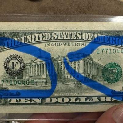 1977 A 10$ REVERSE F/B error overprint U S Currency