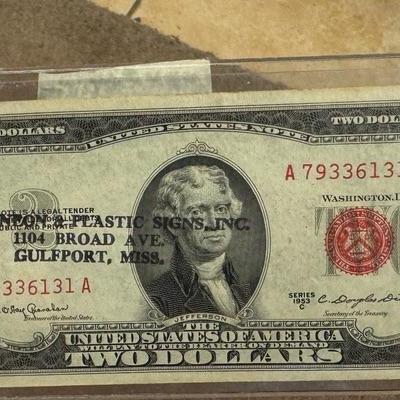 1953 C Advertising Bill 2$ Gulfport MS plus off center extremely rare