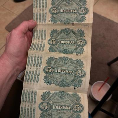 State Of LOUISIANA $5 Baby Bonds Uncut Sheet Of 4 From 1879