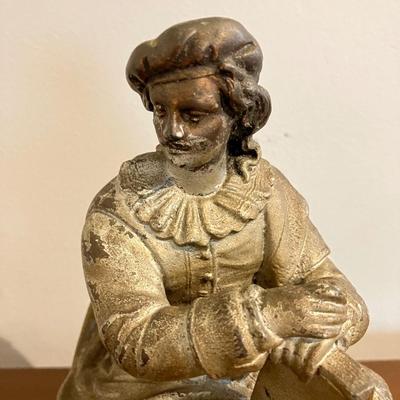 Vintage Shakespeare Figural Faux Bronze Antique Clock Statue 6.5”
