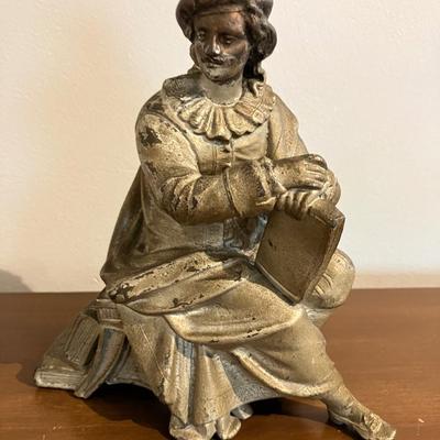 Vintage Shakespeare Figural Faux Bronze Antique Clock Statue 6.5”
