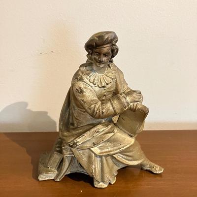 Vintage Shakespeare Figural Faux Bronze Antique Clock Statue 6.5”