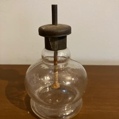 Antique Early Primitive Glass Handy Night Whale Oil Lamp 4.5"