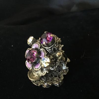 Gorgeous Purple Rhinestone aurora Borealis Enamel Floral Earrings Vintage