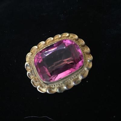 Vintage Pink Sapphire Stone Like in Faux Antique Gold Setting