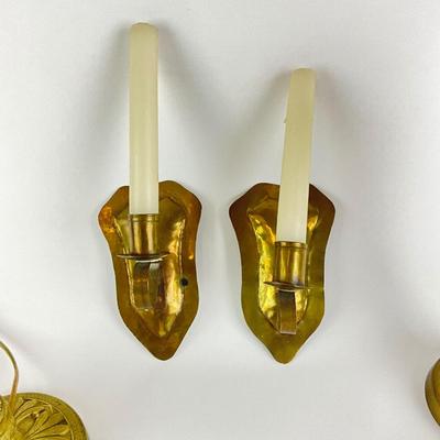 1106 Lot of Brass Candlesticks with Candlestick Lamp