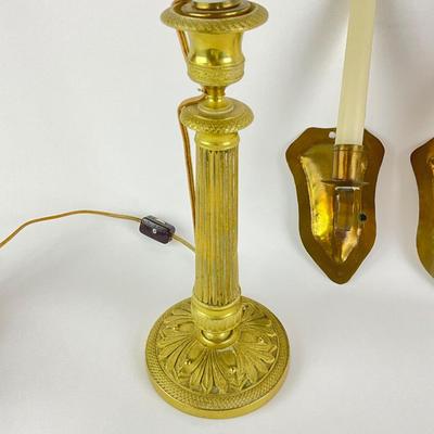 1106 Lot of Brass Candlesticks with Candlestick Lamp